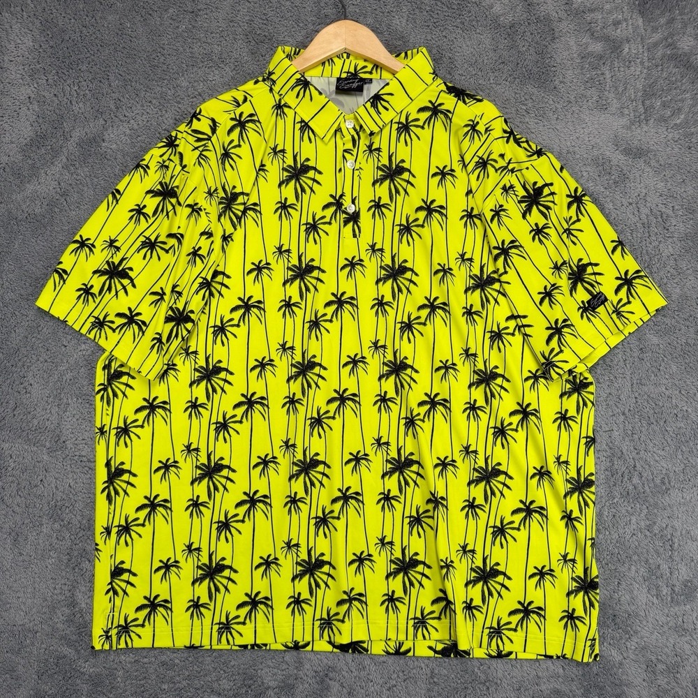 Sunday Swagger Polo Shirt Mens 4XL Jolt Neon Yellow Palm Tree Performance Golf